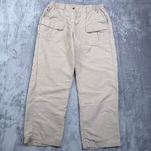 LL Bean Mens 32x27 Tan Nylon Cargo Hiking Pants Elastic Waist Khaki Outdoor